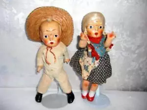 Unmarked ~ Vintage Composition Doll Couple 9" - Imagen 1 de 1
