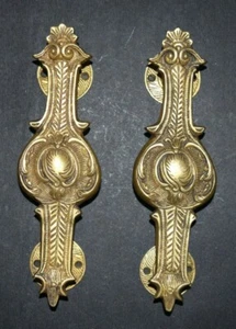 Brass Floral Door Pull Set 9'' Inches Long Hand Carved Door Handle Pair EK338 - Picture 1 of 9