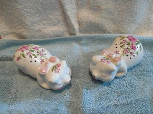Ceramarte Pig Pomander with Floral Potpourri Brazil Avon 1978 Vintage Set of 2 - Picture 1 of 3