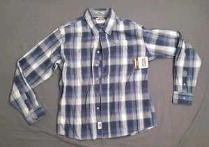 new NWT Wrangler Blue Black Plaid Button-up  Western SHIRT Men Large Slim Cowboy - Picture 1 of 10