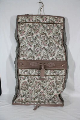 VINTAGE FRENCH LUGGAGE "GRAY ROSE" SUEDE TAPESTRY GARMET BAG W/ SHOULDER STRAP  - Image 1 of 4