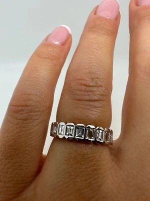 ANILLO PLATINO MEDIA ETERNIDAD CORTE ESMERALDA 0,89 QUILATES DIAMANTES GG439 Foto 1 de 4