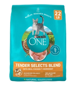 (2 pack) Purina ONE Tender Select Blends Dry Cat Food, Chicken, 22 lb Bag - Picture 1 of 9