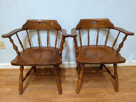 Pair of 2 Ethan Allen Maple Heirloom Nutmeg Pub Dining Captain's Chairs 10 6031 Cover