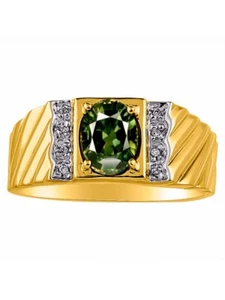 Rylos 14k Yellow Gold Ring  Simulated Green Sapphire & Diamond 8X6MM Gemstone - Picture 1 of 3