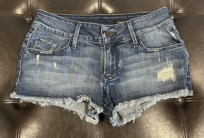 Pantalones Cortos Negros Orquídea Corte Aspecto Envejecido Azul Denim Elástico Talla 25 Foto 1 de 3