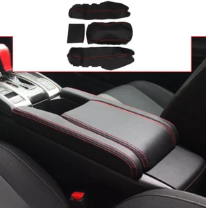 PU Leather Armrest Box Cover Pad Skin Fit For Honda Civic 2016-2020 Black - Picture 1 of 8