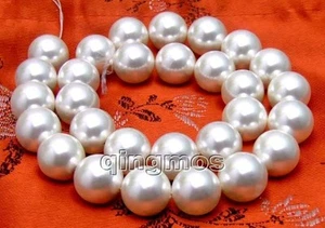 Cuentas sueltas redondas de perlas concha blanca de 14 mm para hacer joyas hebras hágalo usted mismo 15" - Imagen 1 de 3