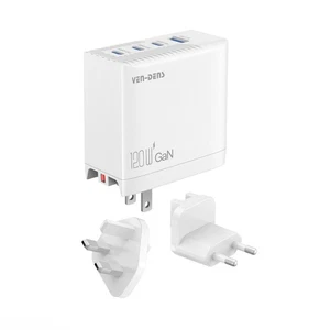 120W GaN USB-C Fast Charger Plug with Interchangeable UK & EU Adapters (White) - Picture 1 of 9