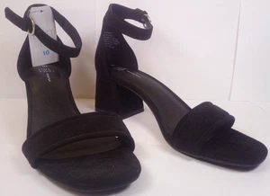 Neu mit Etikett Time and Tru Damen-Sandalen offene Zehenpartie Kunst-Wildleder Blockabsatz schwarz Größe 10 - Bild 1 von 9