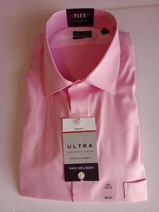 Men's Van Heusen Ultra Wrinkle Free Stretch Dress Shirt 18.5 32/3B Big Fit Pink - Picture 1 of 7