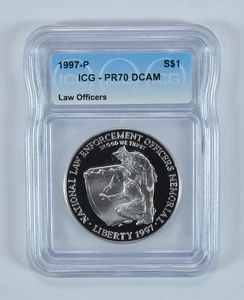 1997-P Law Officers Memorial Commemorative Silver Dollar PR70 DCAM ICG *6245 - Picture 1 of 5