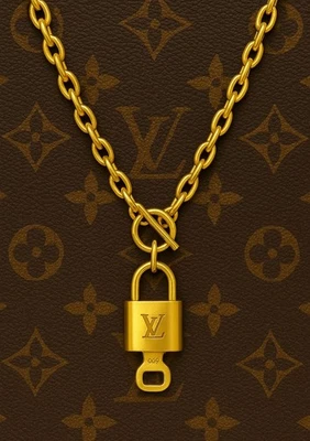 Cerradura y llave Louis Vuitton auténticas personalizadas con cadena S925 llena de oro de 18 quilates sin marca Foto 1 de 4