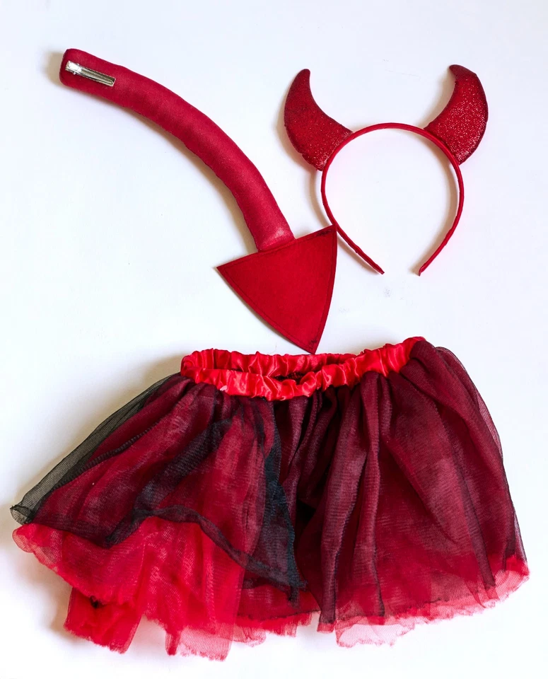 Juego de disfraces Little Devil - Tutú rojo y negro, diadema de cuerno y cola (edades 3-4) Foto 1 de 1
