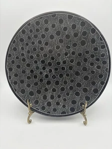 Vintage Kenia Kunstkeramik Dekor schwarze Schale mit weißen Kreisen und Punkten Design  - Bild 1 von 13