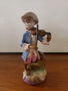 19th Cent German Meissen-Style Porcelain Singerie Monkey Playing Fiddle/Violin - Picture 1 of 8