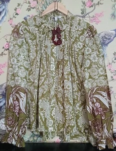 Vintage style olive green white & brown floral tunic top size 18 Petite Next - Picture 1 of 9