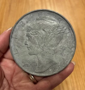 Vintage Large Aluminum Coin Mercury Dime Rare Paperweight - Picture 1 of 2