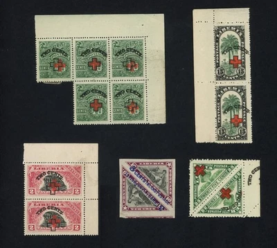 Liberia Stamps 1918-1922 Red Cross Surcharge Errors Multiples, Displaced etc - Image 1 of 2