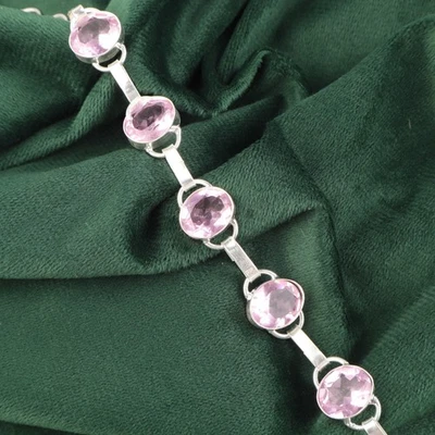 Pulsera hermana cadena compromiso cumpleaños plata esterlina piedra morganita ovalada Foto 1 de 4