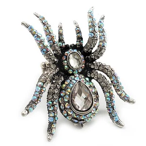 Übergroßer klarer Kristall Spinne Stretch Cocktail Ring (silberfarben) - Bild 1 von 4