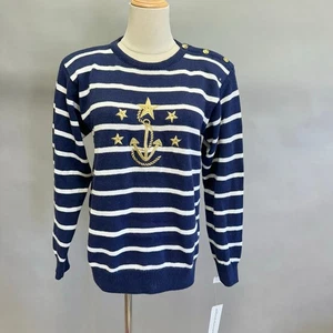 Alfred Dunner 90s Navy White Stripe Maritime Sweater Size Medium NWT - Bild 1 von 13