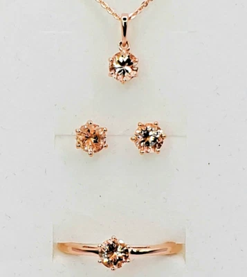 Conjunto de collar, pendientes y anillo de morganita talla 8 Vermeil RG sobre plata de ley Foto 1 de 4