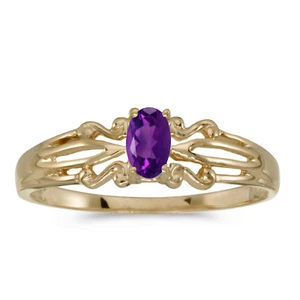 10k Yellow Gold Oval Amethyst Ring - Picture 1 of 2
