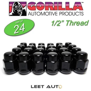 (24pc.) Gorilla Lug Nuts, 1/2" Thread, Bulge Acorn, Black Chrome, 91188BC - Picture 1 of 4