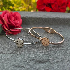 Pulsera de acero inoxidable para mujer 316L flor plata pedrería brazalete sin níquel - Imagen 1 de 7