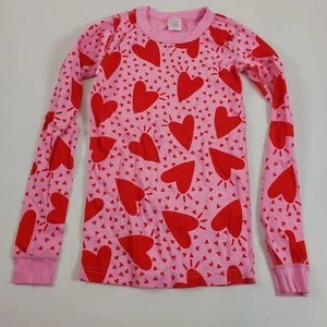 Hanna Andersson Girls Pajama Top Hearts 150 US 12 Organic Cotton Pink Red - Picture 1 of 5