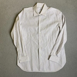 Brioni Shirt Mens 16 41 White Purple Striped French Cuff Button Up Italy Barneys - Picture 1 of 13