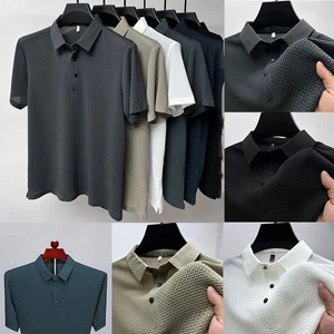 Mens Ice Silk Shirt Short Sleeve Plain Casual Work Wear Uniform Golf Tee Tops