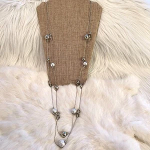 Modernist Metallic Silver Necklace Satellite Glass Bead Coastal Festival 9447 - Picture 1 of 7