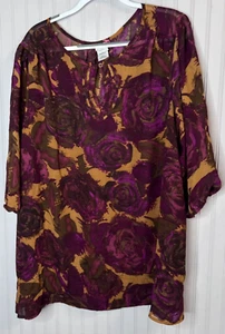 Just My SIze Womens TOP 4X 26W 28W Rich Gold Rose Floral Lush Keyhole Tunic Luxe - Picture 1 of 13