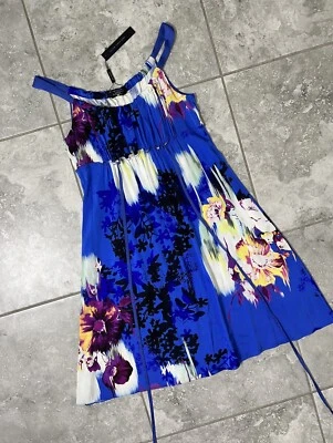 Elie Tahari Nordstrom Sleeveless Floral Silk Blend A Line Dress Blue New sz 4 S - Image 1 of 4