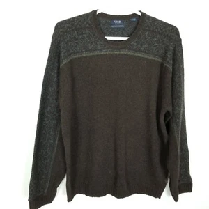 IZOD Men's Washable Lambs Wool Sweater Sz XL Brown Ski Nordic Fair Isle Pullover - Picture 1 of 8