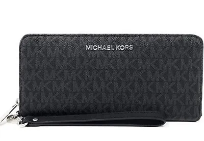 Michael Kors Jet Set MK Signature Large Travel Continental Wallet Wristlet Black • 55€