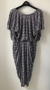 Saloni Silk Jersey Gathered Bodycon Draped Dress Black White UK14 Used - Picture 1 of 20