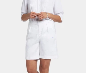 NYDJ Relaxed Pleated Linen Blend Shorts - Size 14 - White - Picture 1 of 7