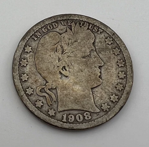 1908 D Barber Quarter US Coin VG Cover