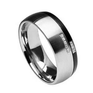 Men's 8mm Titanium Band Ring Black Gun Metal Round cut Cubic Zirconia CZ - Picture 1 of 3