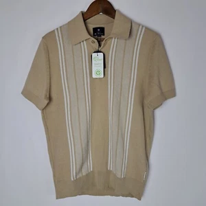 NWT Ben Sherman Polo Sweater Mens Medium Beige Short Sleeve Recycled Material - Picture 1 of 19