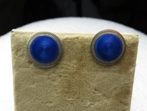 Pair of Vintage Sterling Silver Blue Enamel Cufflinks American - Picture 1 of 6