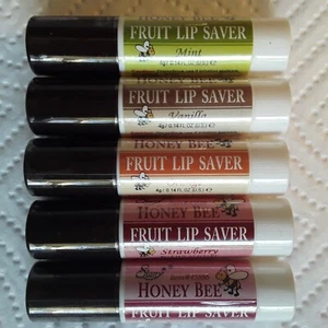 Honey Bee Lip Balm Fruit Lip Savers Set of  5 Flavors, Smooth & Hydrating  - Picture 1 of 6