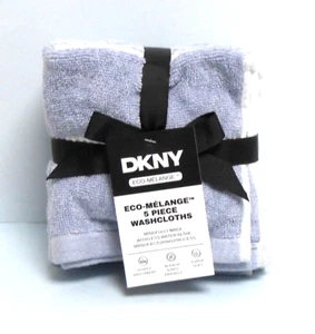DKNY Set of 5 Blue Wash Cloths White Stripes Eco-Mélange 13" x 13" - Picture 1 of 3