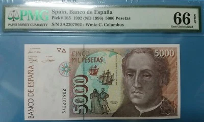 1992 SPAIN 5000 PESETAS PMG66 EPQ GEM UNC <P-165> - Image 1 of 2