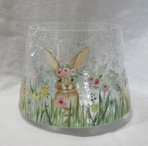 Yankee Candle Clear Crackle Jar Shade J/S Spring BUNNY WITH GLASSES flowers - Picture 1 of 5