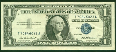 1957  $1 Silver Certificate ( T023A)  World paper money currency banknotes  - Image 1 of 3