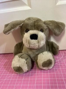 1984 Vintage Dakin Plush Happy Puppy Dog Gray Brown Sitting Animal 8" - Picture 1 of 4